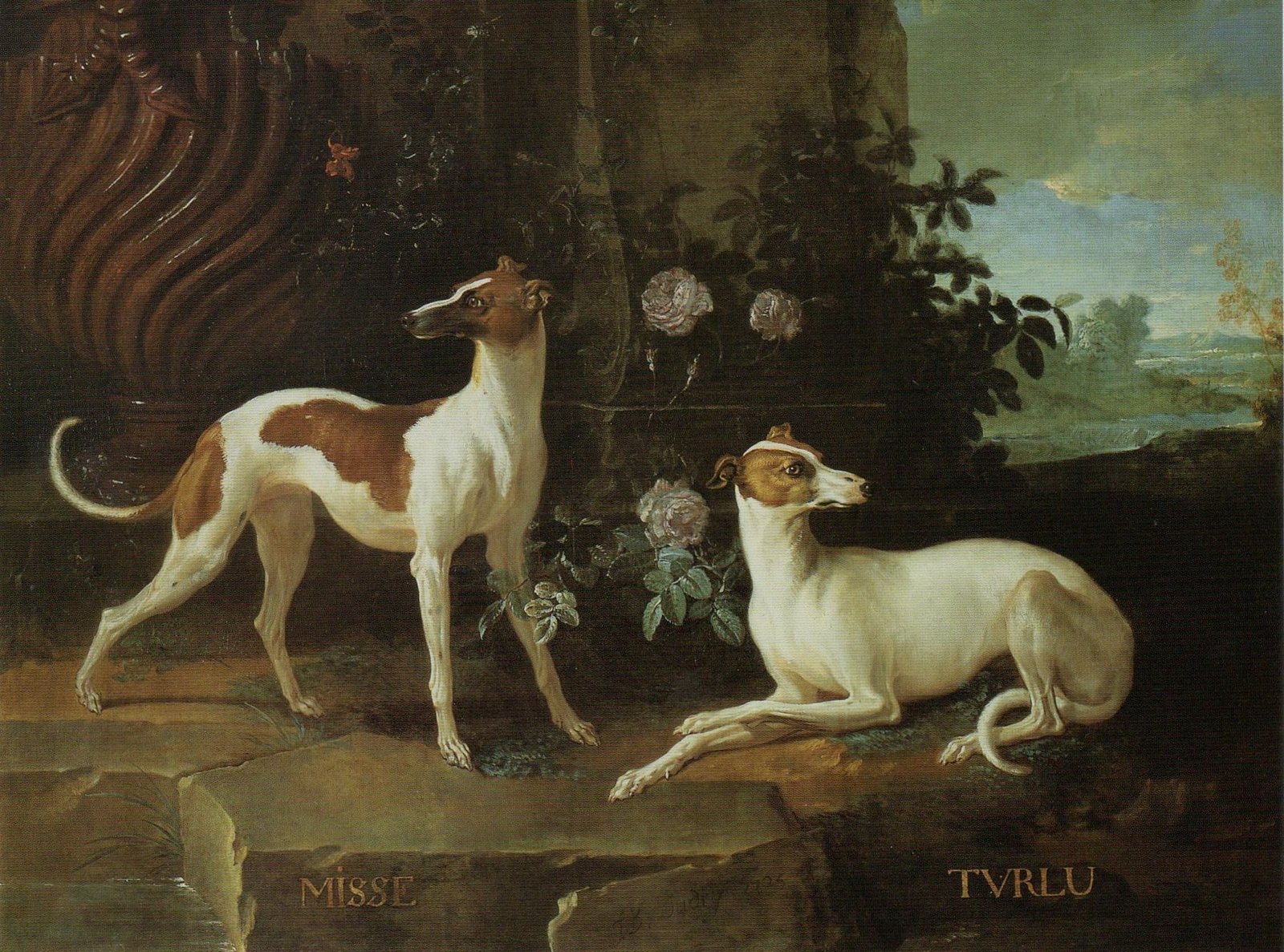 Misse and Turlu, two greyhounds of Louis XV, painted by Jean-Baptiste Oudry in 1725